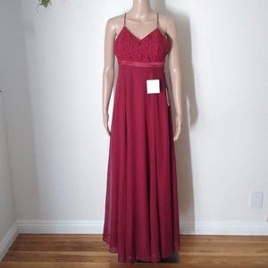 Lulu's Burgundy Crisscross Back Long Formal Dress